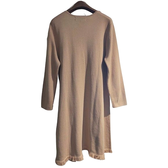 Tan Fringed Long Cardigan Sweater | Large - Picture 8 of 16